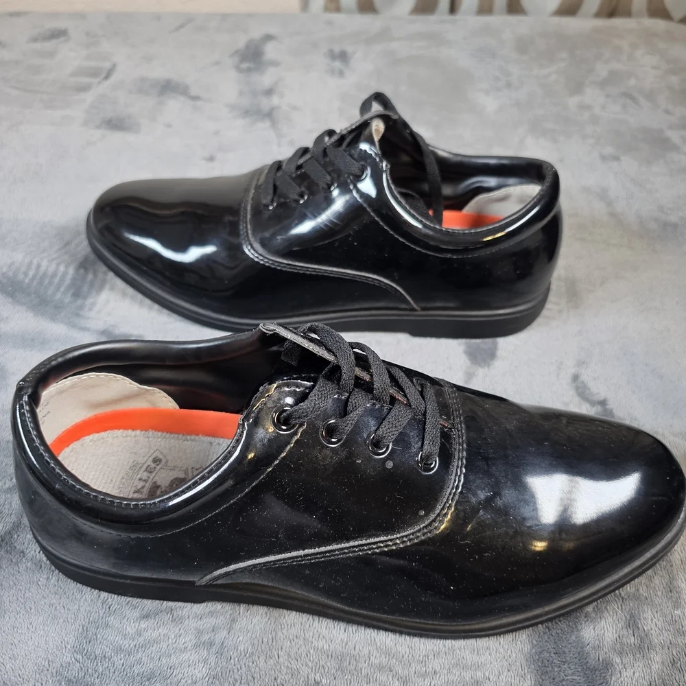 Dinkles Unisex Marching Band Shoes Black Faux Patent Leather Size M 10.5 W 12.5